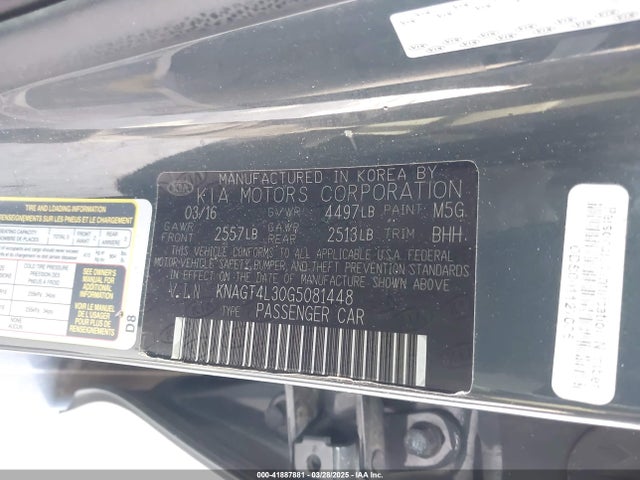 KNAGT4L30G5081448 KIA Optima Lx