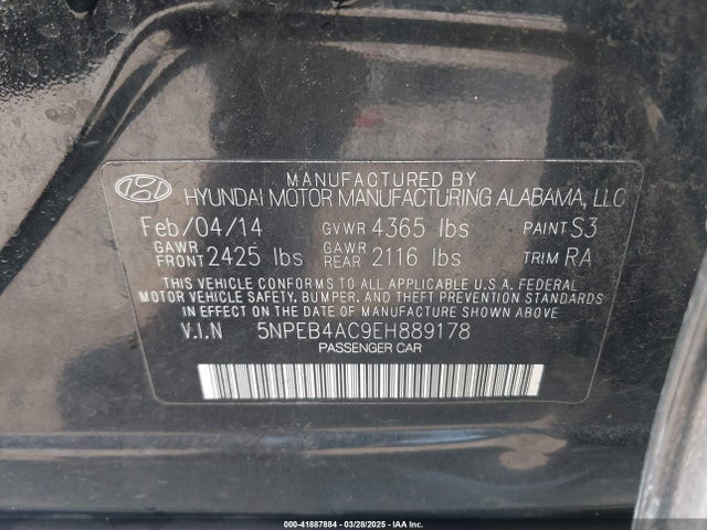 5NPEB4AC9EH889178 Hyundai SONATA GLS
