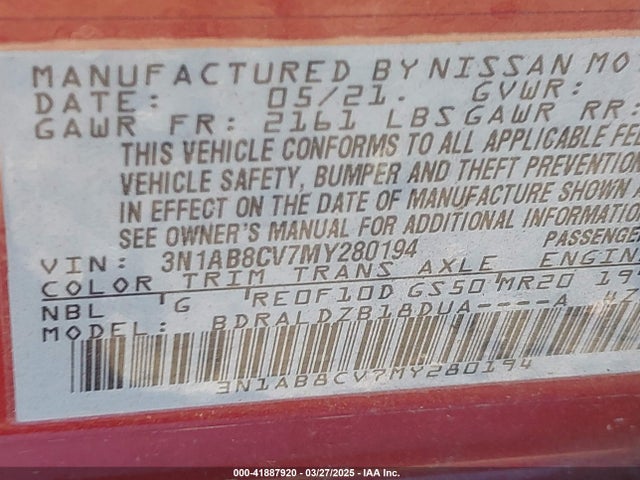 3N1AB8CV7MY280194 Nissan Sentra Sv Xtronic Cvt
