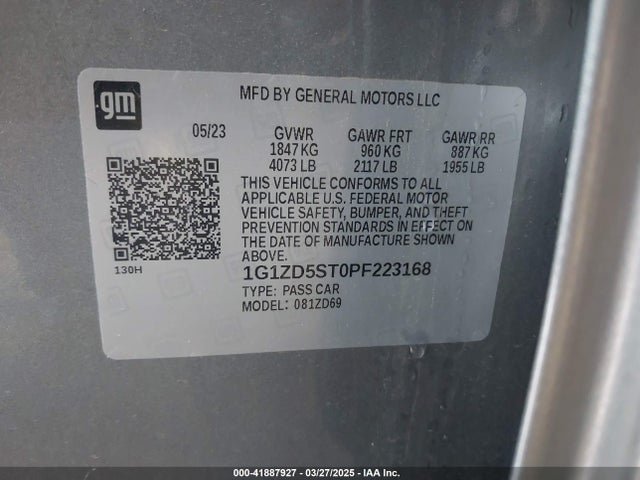 1G1ZD5ST0PF223168 Chevrolet Malibu Fwd 1lt