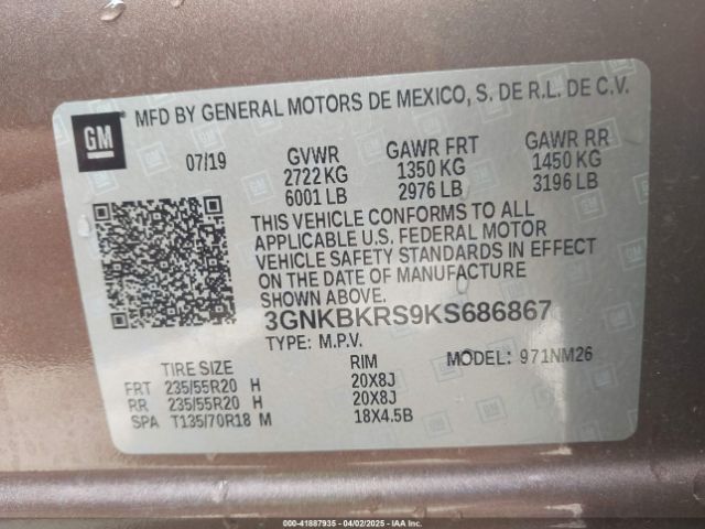 3GNKBKRS9KS686867 Chevrolet Blazer Premier