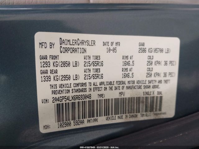 2006 CHRYSLER TOWN & COUNTRY 2A4GP54LX6R693048 Photo 8