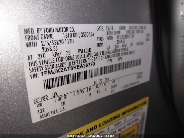 1FMJK2AT8KEA38399 Ford Expedition Max Limited