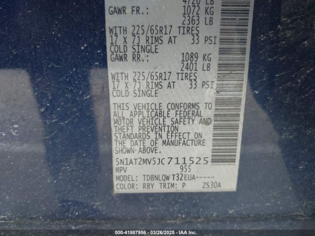 5N1AT2MV5JC711525 Nissan ROGUE SV