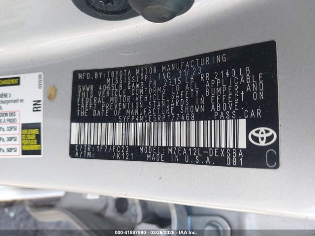 5YFP4MCE5RP177468 Toyota COROLLA SE