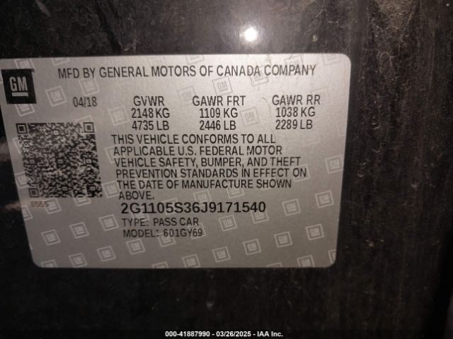2018 CHEVROLET IMPALA 2G1105S36J9171540 Photo 8