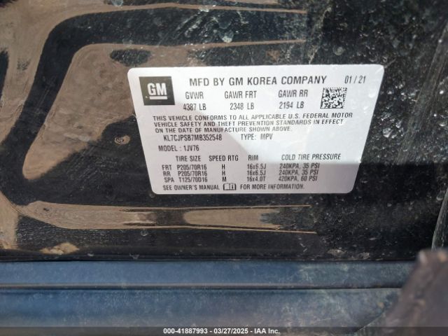 KL7CJPSB7MB352548 Chevrolet Trax Awd Lt