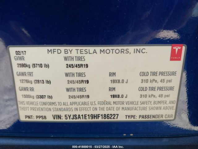 5YJSA1E19HF186227 Tesla Model S 60/75