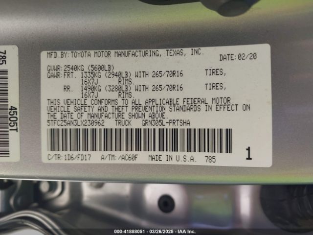 5TFCZ5AN3LX230962 Toyota Tacoma Trd Off-road
