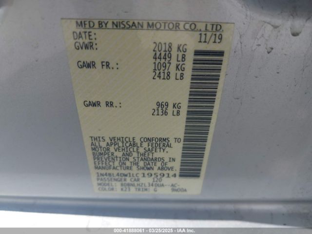 1N4BL4DW1LC195914 Nissan Altima Sv Intelligent Awd