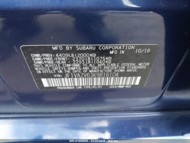 JF1VA2V63K9816104 Subaru Wrx Sti Limited