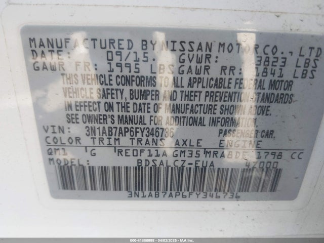 3N1AB7AP6FY346736 Nissan SENTRA S