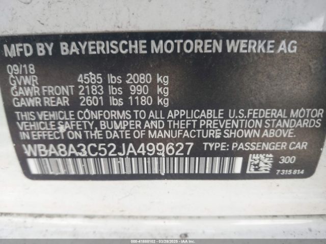 WBA8A3C52JA499627 BMW 320i Xdrive
