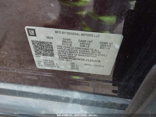 1GNERGKW3KJ155278 Chevrolet Traverse 1lt