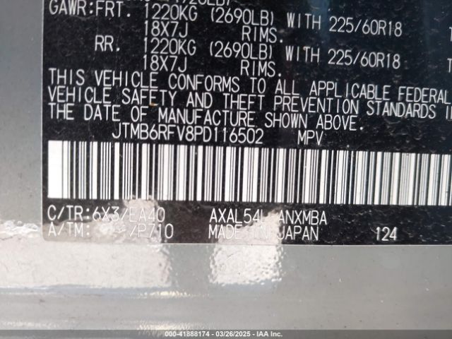 JTMB6RFV8PD116502 Toyota Rav4 Hybrid Xle Premium