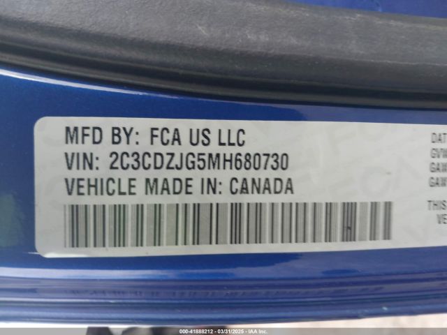 2C3CDZJG5MH680730 Dodge Challenger Gt