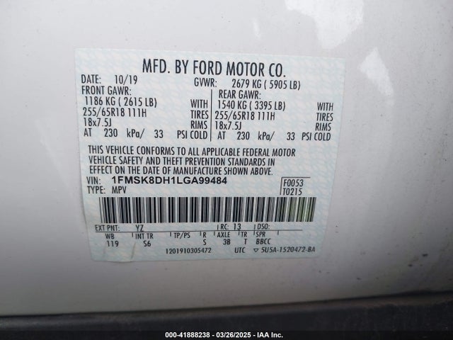 1FMSK8DH1LGA99484 Ford EXPLORER XLT