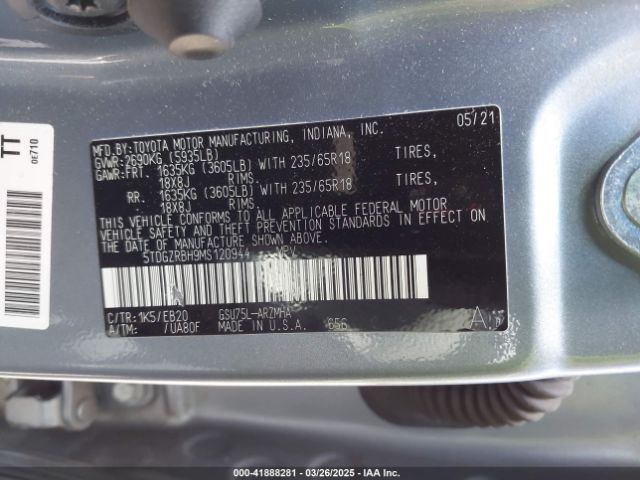 5TDGZRBH9MS120944 Toyota Highlander Xle