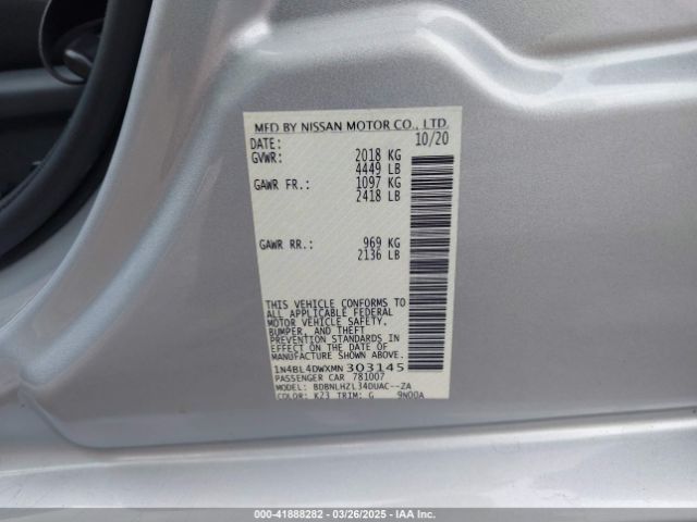 1N4BL4DWXMN303145 Nissan Altima Sv Intelligent Awd