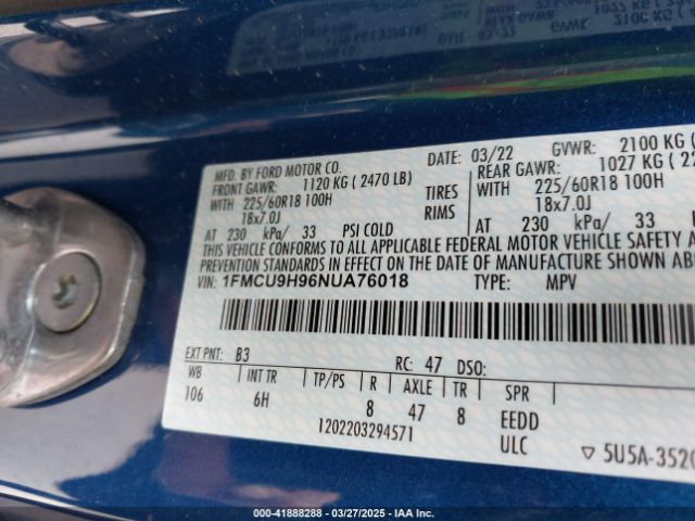 1FMCU9H96NUA76018 Ford ESCAPE SEL