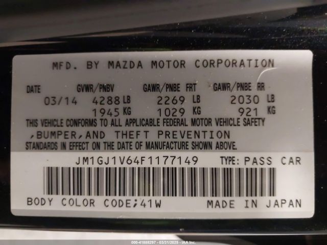 JM1GJ1V64F1177149 Mazda Mazda6 I Touring