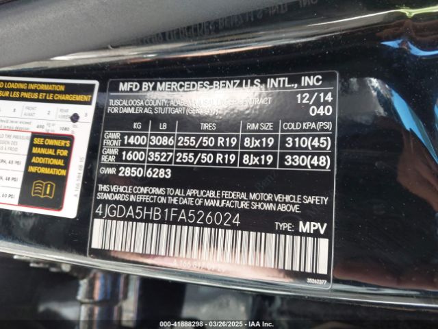 4JGDA5HB1FA526024 Mercedes-Benz Ml 350 4matic