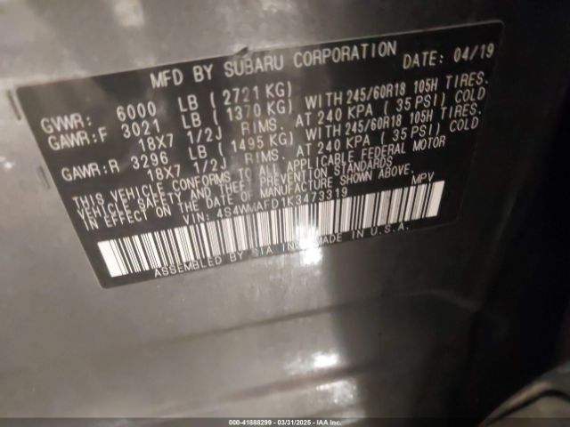 4S4WMAFD1K3473319 Subaru Ascent Premium