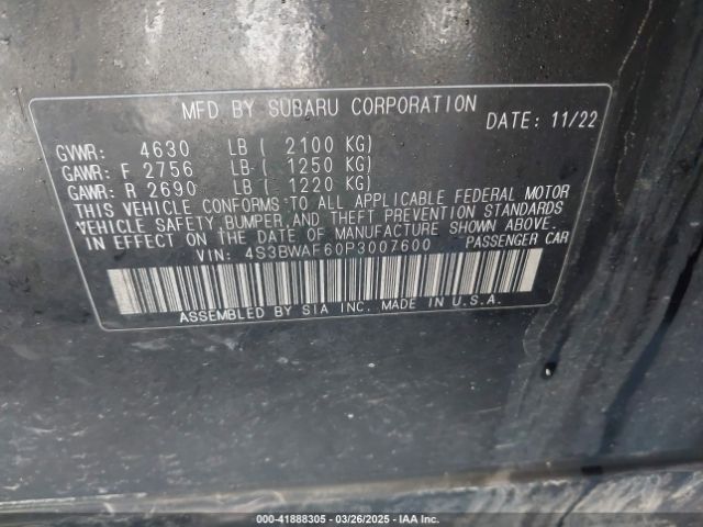 4S3BWAF60P3007600 Subaru Legacy Premium