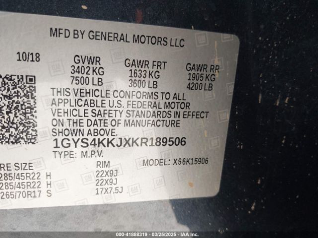 1GYS4KKJXKR189506 Cadillac Escalade Esv Platinum