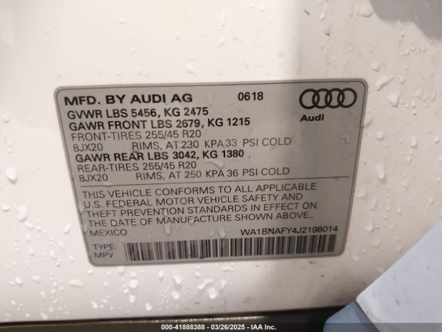 WA1BNAFY4J2198014 Audi Q5 2.0t Premium/2.0t Tech Premium