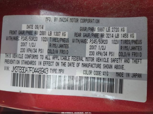 JM3TB3DA7F0448943 Mazda Cx-9 Grand Touring