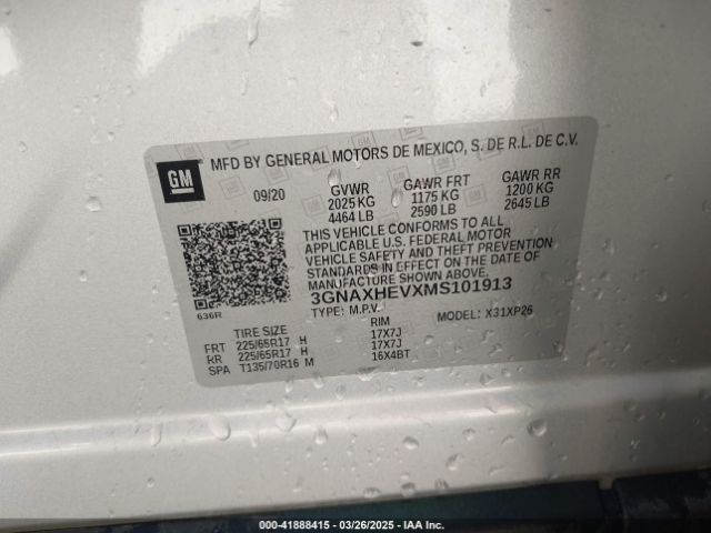 3GNAXHEVXMS101913 Chevrolet Equinox Fwd Ls