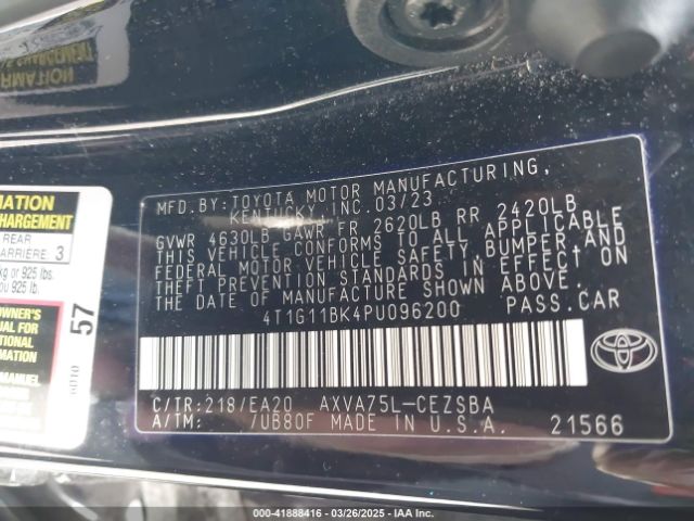 4T1G11BK4PU096200 Toyota Camry Se Awd