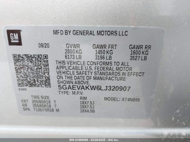 5GAEVAKW6LJ320907 Buick Enclave Awd Essence