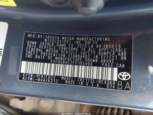 5YFBURHE2FP195406 Toyota Corolla S Plus