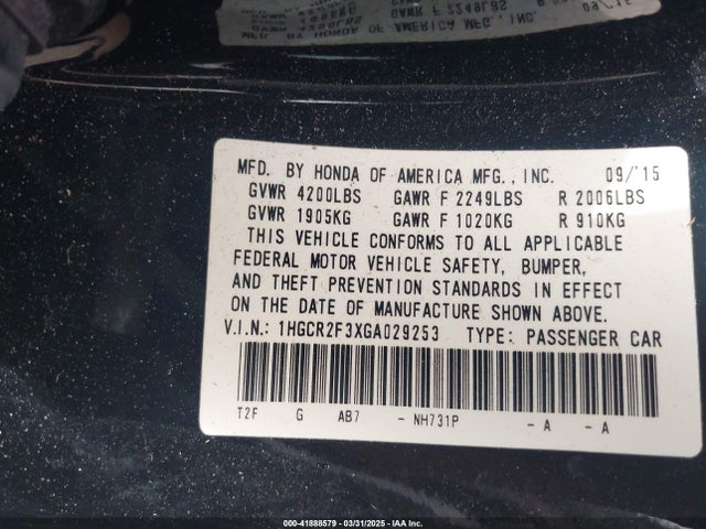 1HGCR2F3XGA029253 Honda ACCORD LX
