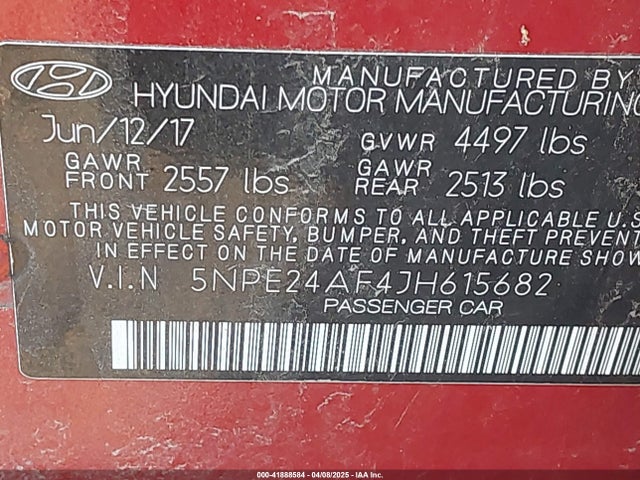5NPE24AF4JH615682 Hyundai SONATA SE