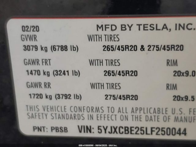 5YJXCBE25LF250044 Tesla Model X Long Range Dual Motor All-wheel Drive/long Range Plus Dual Motor All-wheel Drive