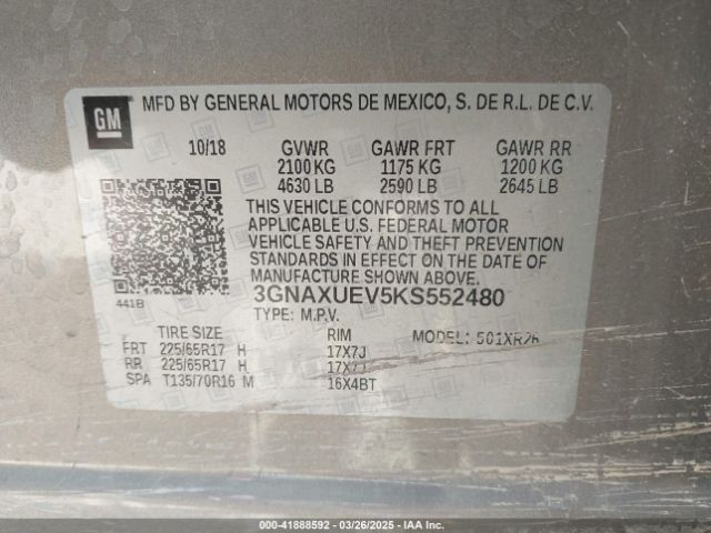 3GNAXUEV5KS552480 Chevrolet EQUINOX LT
