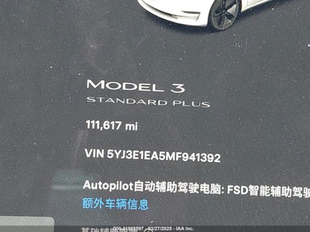 5YJ3E1EA5MF941392 Tesla Model 3 Standard Range Plus Rear-wheel Drive