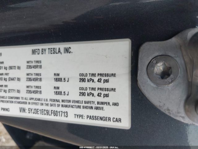 5YJ3E1EC9LF601713 Tesla Model 3 Performance Dual Motor All-wheel Drive