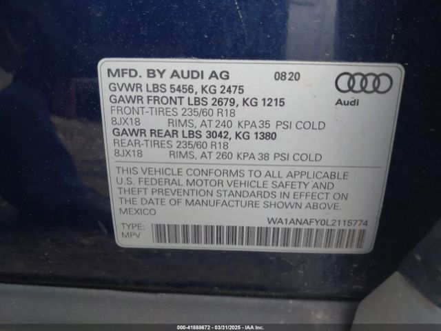 WA1ANAFY0L2115774 Audi Q5 Premium 45 Tfsi Quattro S Tronic