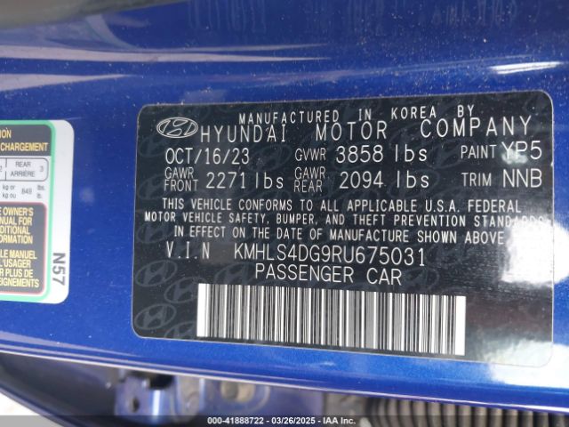 KMHLS4DG9RU675031 Hyundai ELANTRA SEL