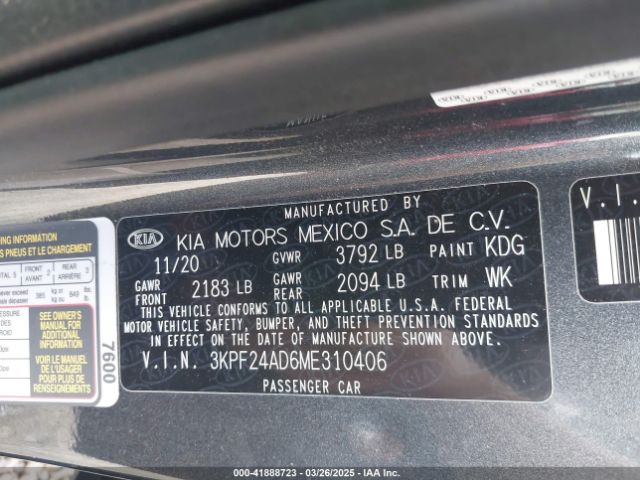 3KPF24AD6ME310406 KIA FORTE FE