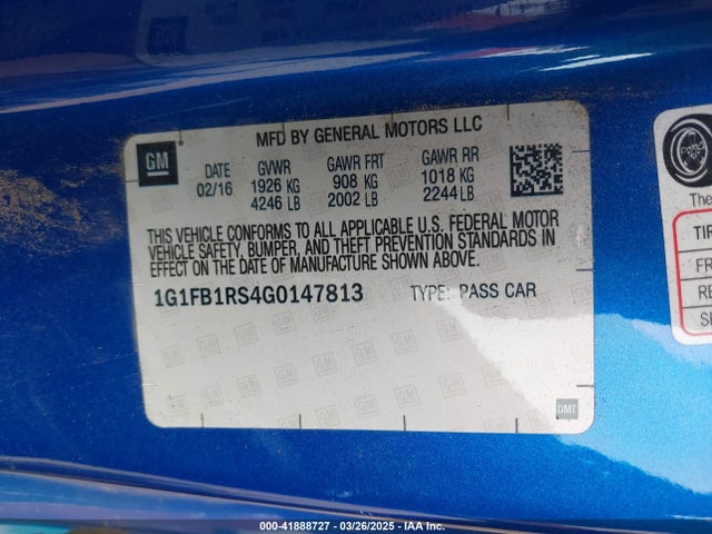 1G1FB1RS4G0147813 Chevrolet Camaro 1lt