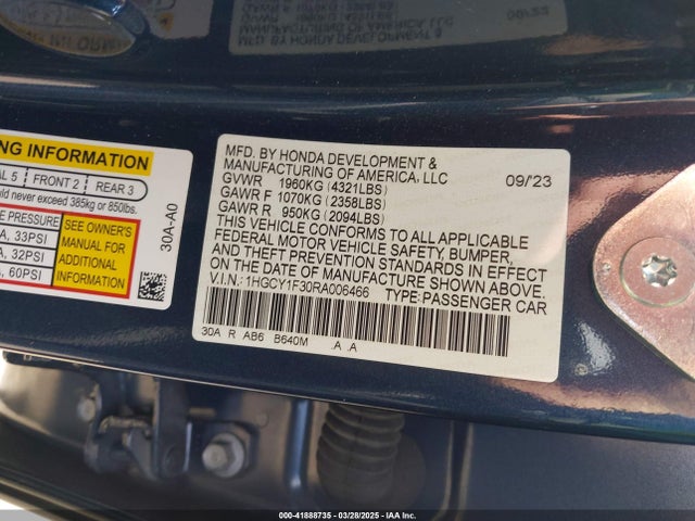 1HGCY1F30RA006466 Honda ACCORD EX