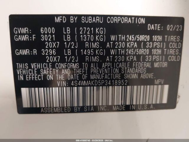 4S4WMAKD5P3418952 Subaru Ascent Onyx Edition Limited 7-passenger