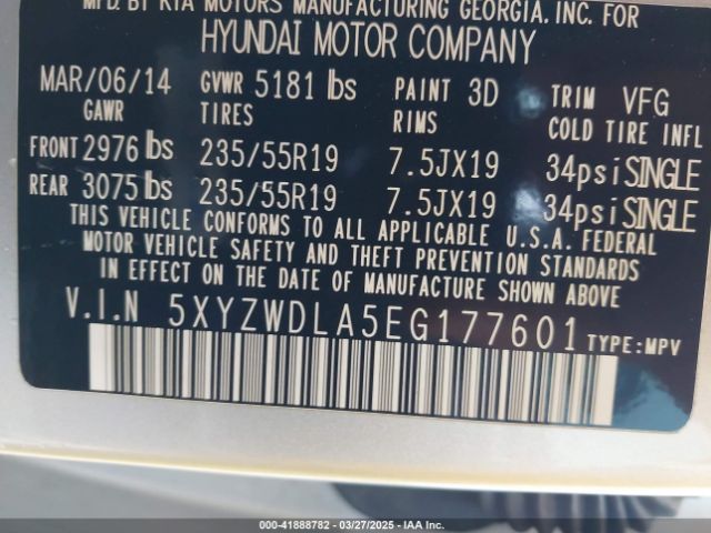 5XYZWDLA5EG177601 Hyundai Santa Fe Sport 2.0l Turbo (a6)
