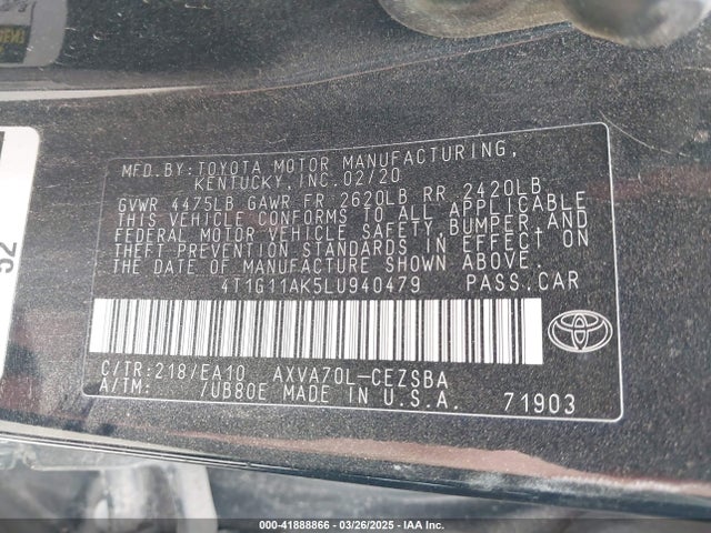4T1G11AK5LU940479 Toyota CAMRY SE