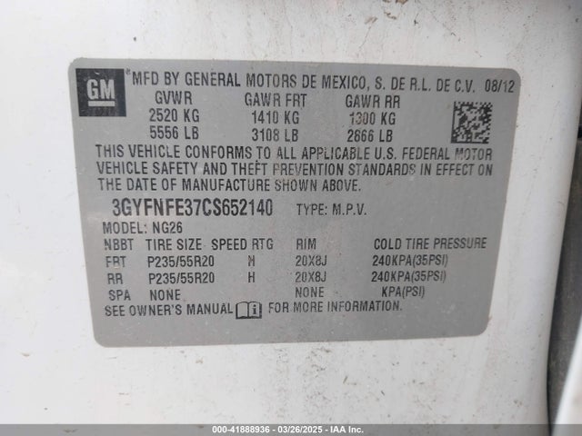 2012 CADILLAC SRX 3GYFNFE37CS652140 Photo 8